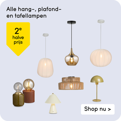 Alle hang-, plafond- en tafellampen 2e halve prijs