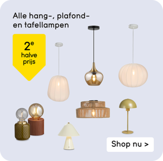 Alle hang-, plafond- en tafellampen 2e halve prijs