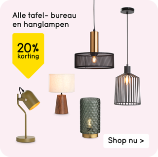 Alle tafel- bureau en hanglampen 20% korting