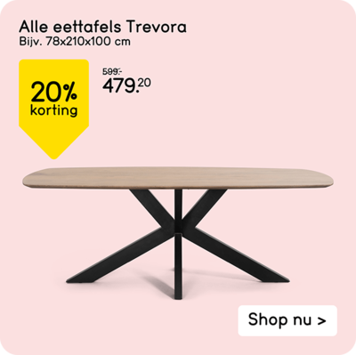 Alle eettafels Trevora 20% korting