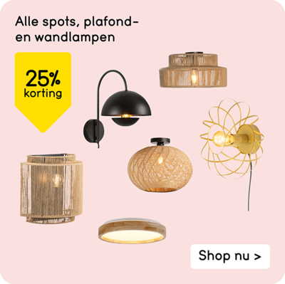 Alle spots, plafond- en wandlampen 25% korting