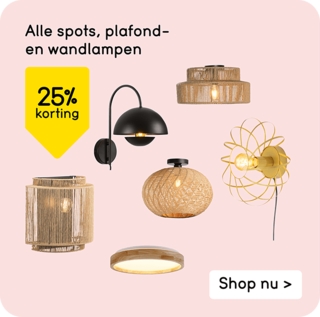 Alle spots, plafond- en wandlampen 25% korting