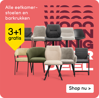 Alle eetkamerstoelen en barkrukken 3+1 gratis