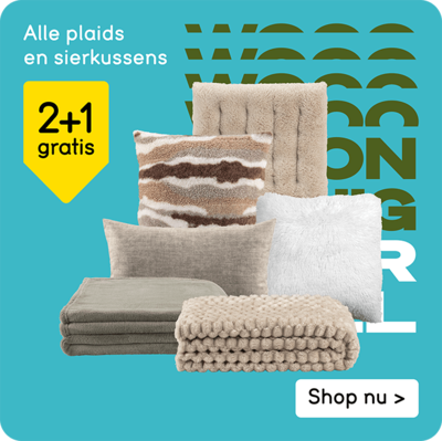 Alle plaids en sierkussens 2+1 gratis