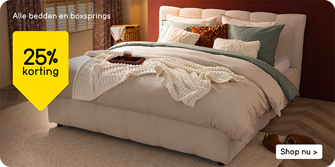 Alle bedden en boxsprings 25% korting