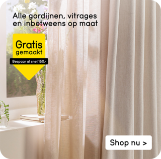 Alle gordijnen, vitrages en inbetweens op maat gratis gemaakt