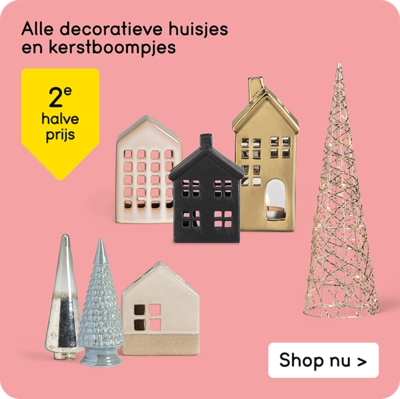 Alle decoratieve huisjes en kerstboompjes 2e halve prijs