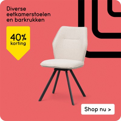 Alle eetkamerstoelen en barkrukken Lizzy, Raffy, Lars, Gijs en Belle 40% korting
