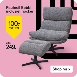 Fauteuil Bobbi inclusief hocker 100,- korting van 349,- voor 249,-