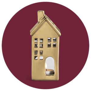 Waxinelichthouder Huis - goudkleur - 17,5x8x7 cm