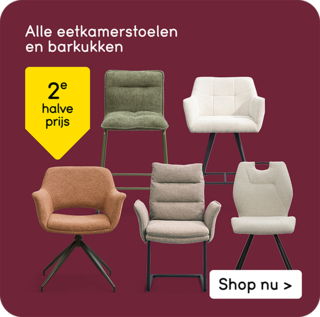 Alle eetkamerstoelen en barkukken 2e halve prijs