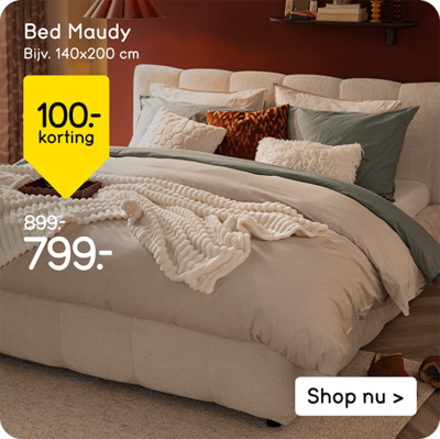 Bed Maudy 100.- korting bijv. 140x200 cm van 899 voor 799