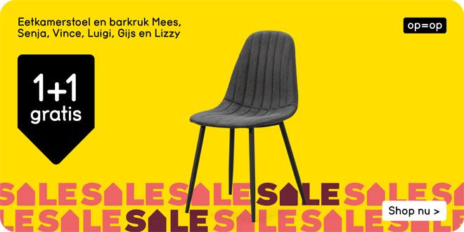Eetkamerstoel en barkruk Mees, Senja, Vince, Luigi, Gijs en Lizzy 1+1 gratis op=op