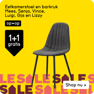 Eetkamerstoel en barkruk Mees, Senja, Vince, Luigi, Gijs en Lizzy 1+1 gratis op=op