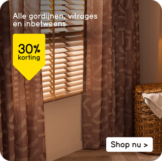 Alle gordijnen, vitrages en inbetweens 30% korting