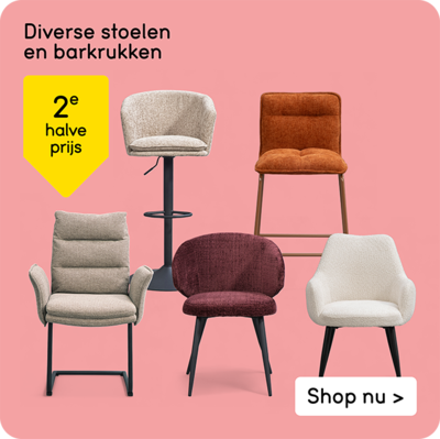 Diverse stoelen en barkrukken 2e halve prijs