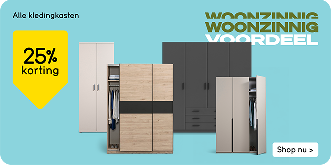 Alle kledingkasten 25% korting