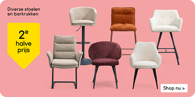 Diverse stoelen en barkrukken 2e halve prijs