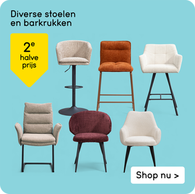 Diverse stoelen en barkrukken 2e halve prijs