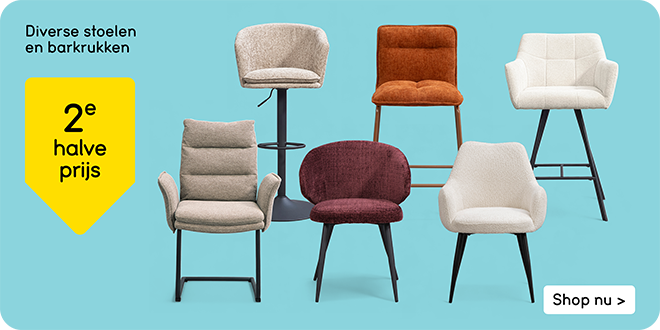 Diverse stoelen en barkrukken 2e halve prijs