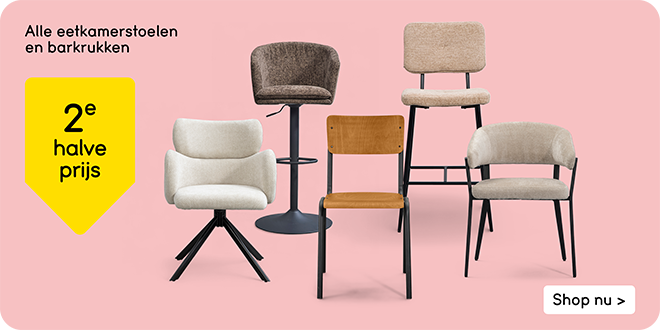 Alle eetkamerstoelen en barkrukken 2e halve prijs