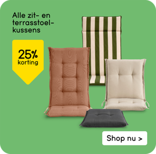 Alle zit- en terrasstoelkussens 25% korting