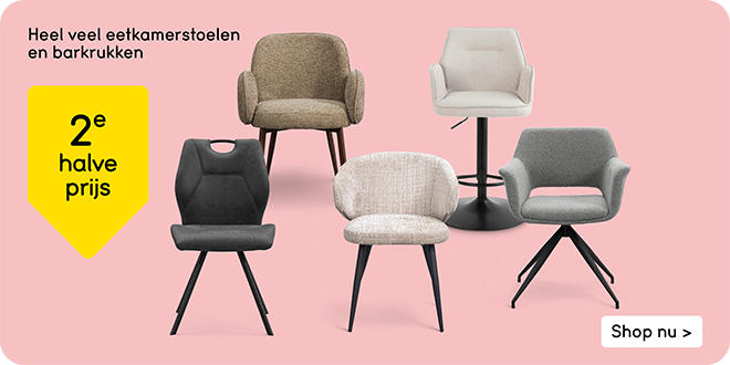 Heel veel eetkamerstoelen en barkrukken 2e halve prijs