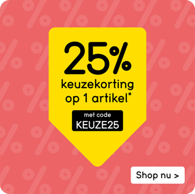 keuzekorting: 25% korting op 1 artikel naar keuze