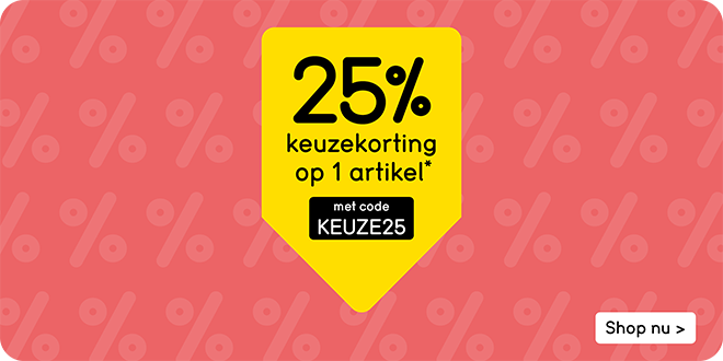 keuzekorting: 25% korting op 1 artikel naar keuze
