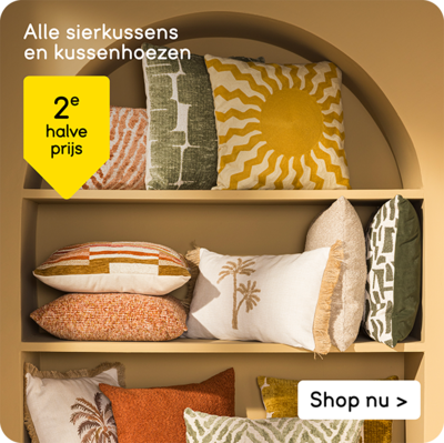 Alle sierkussens en kussenhoezen 2e halve prijs