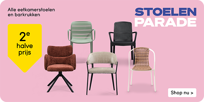 Alle eetkamerstoelen en barkrukken 2e halve prijs