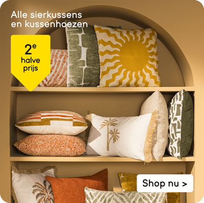 Alle sierkussens en kussenhoezen 2e halve prijs