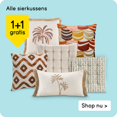 Alle sierkussens 1+1 gratis