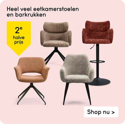 Heel veel eetkamerstoelen en barkrukken 2e halve prijs