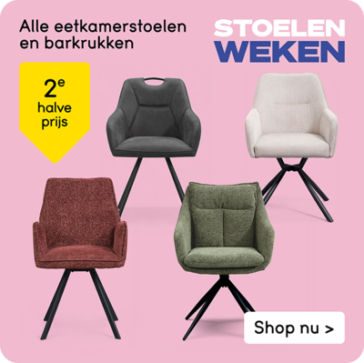 Alle eetkamerstoelen en barkrukken 2e halve prijs
