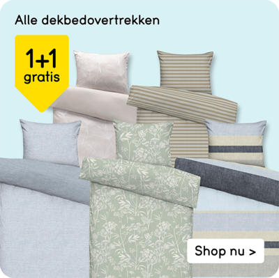 Alle dekbedovertrekken 1+1 gratis