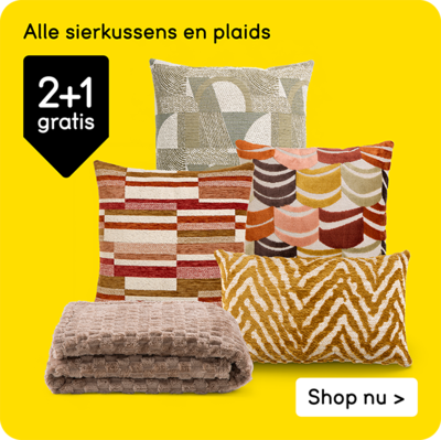 Alle sierkussens en plaids 2+1 gratis
