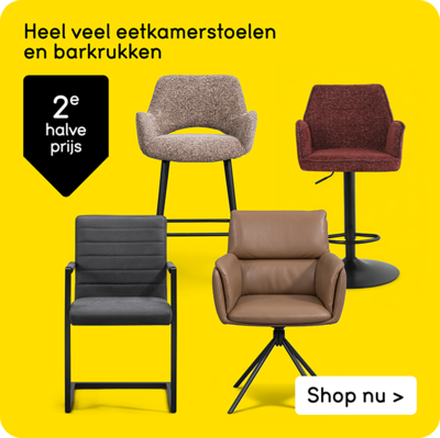 Heel veel eetkamerstoelen en barkrukken 2e halve prijs