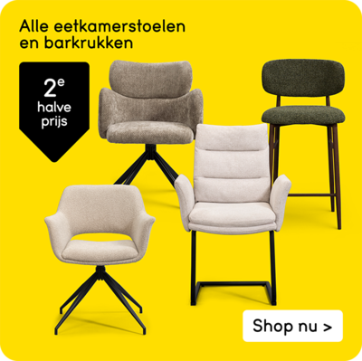 Alle eetkamerstoelen en barkrukken 2e halve prijs