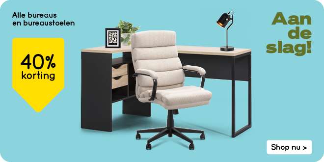 Alle bureaus en bureaustoelen 40% korting