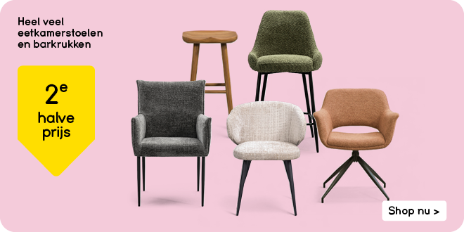 Heel veel eetkamerstoelen en barkrukken 2e halve prijs