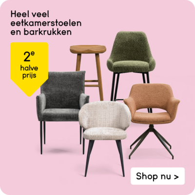 Heel veel eetkamerstoelen en barkrukken 2e halve prijs