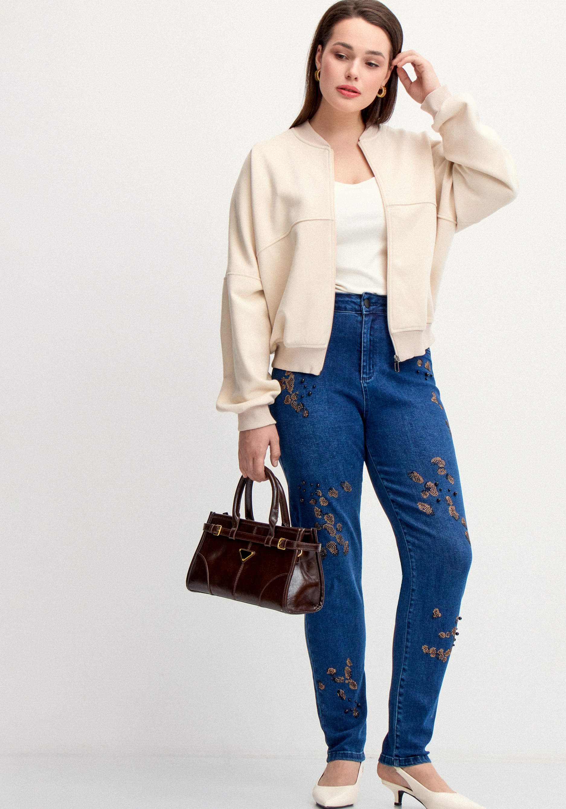 Джинсы с леопардовыми вставками