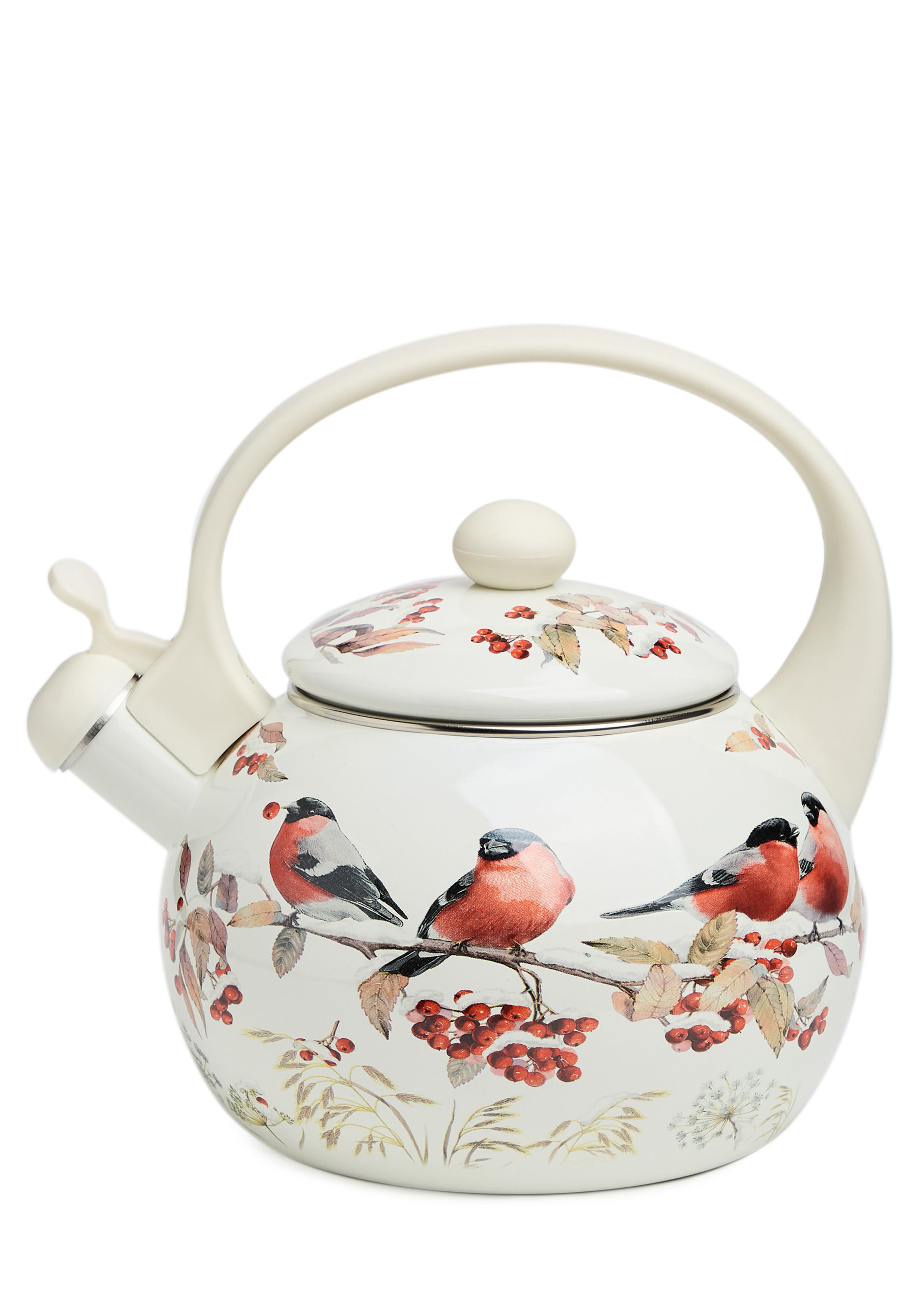 Чайник эмалированный со свистком "Снегири"