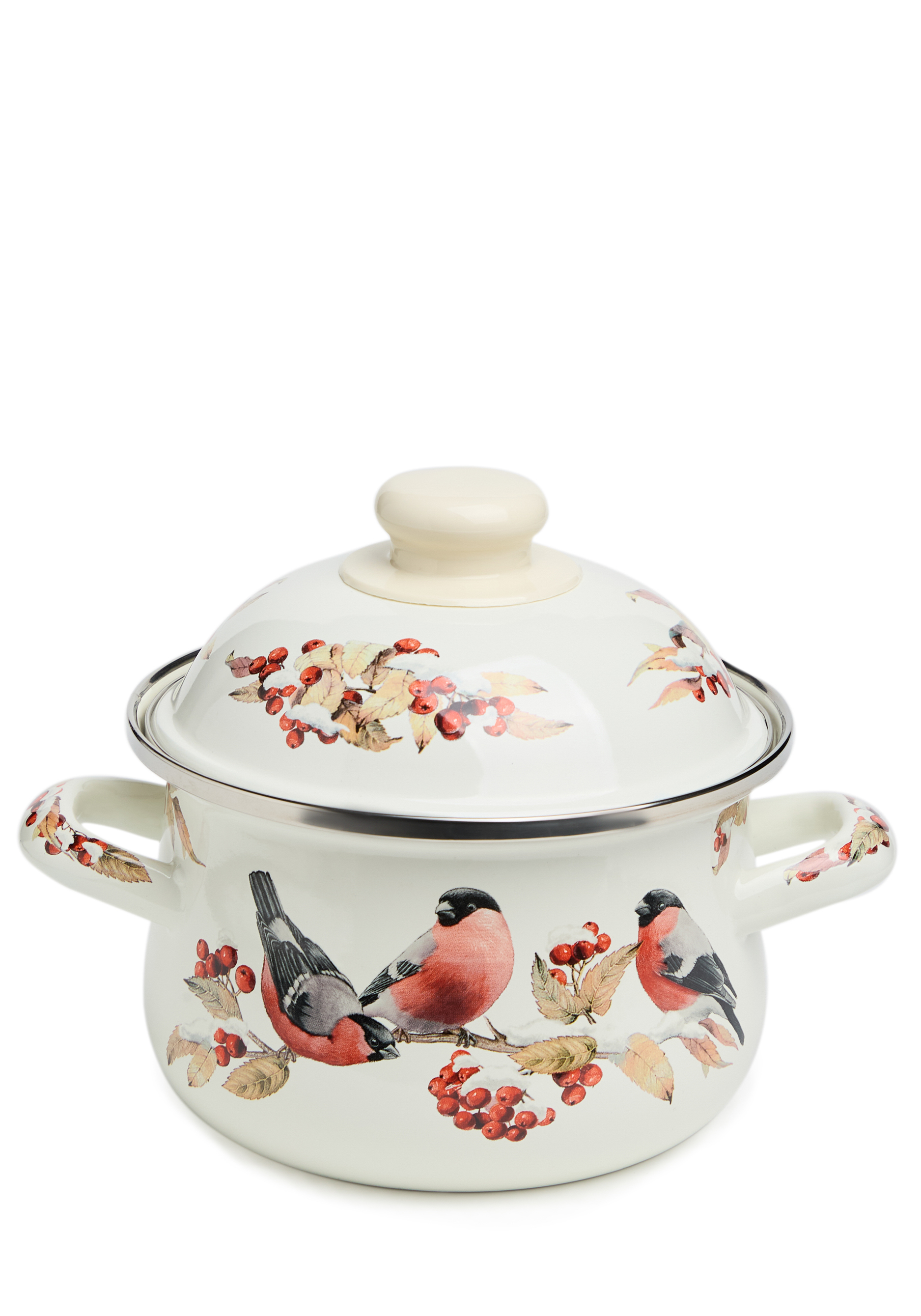 Кастрюля эмалированная "Снегири"