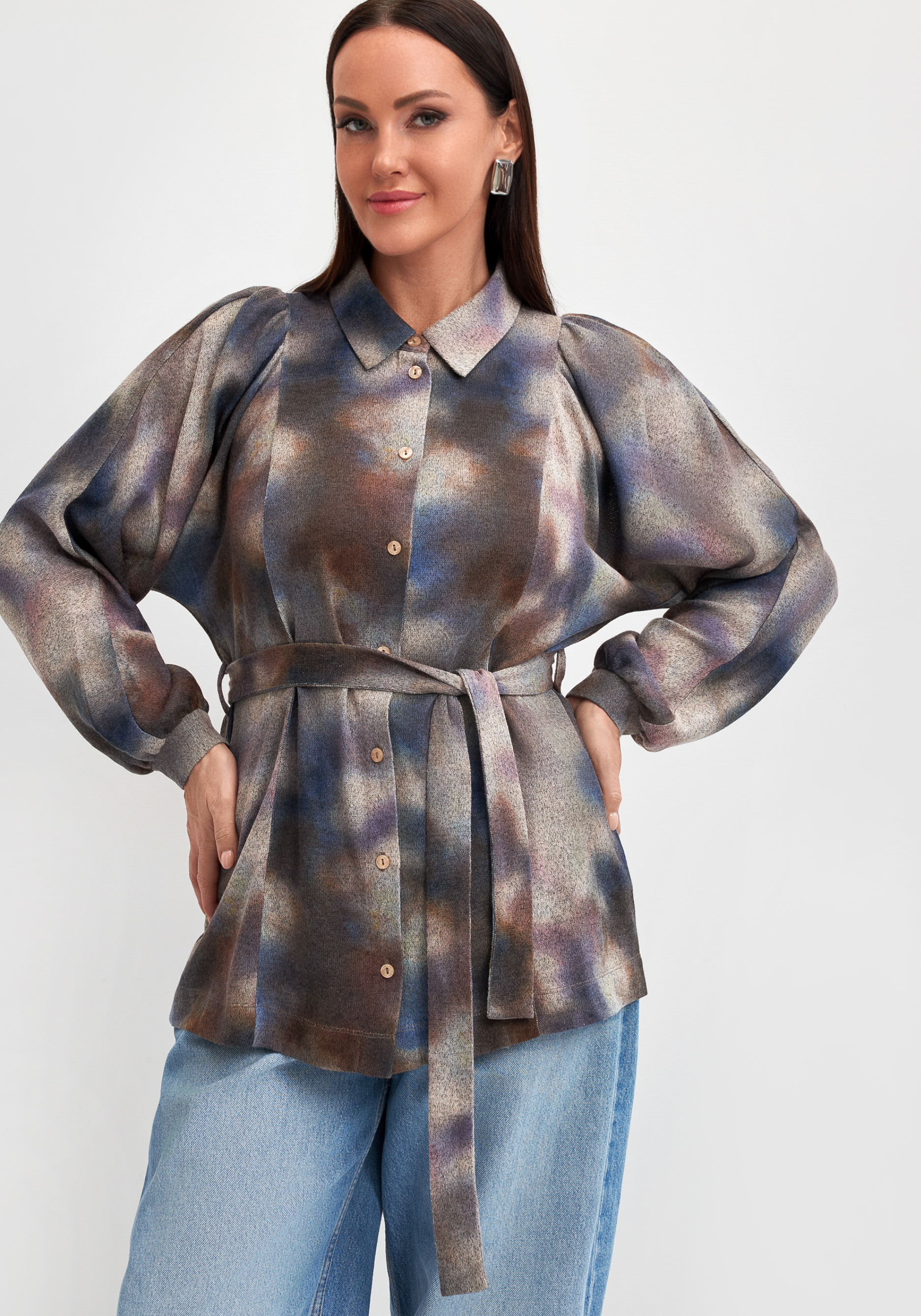 Блуза с принтом на пуговицах "Ирида"