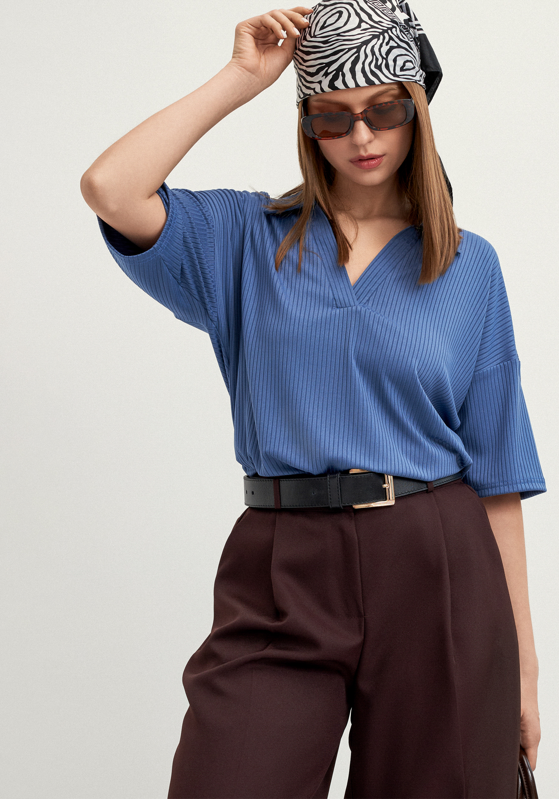 Поло с отложным воротником в рубчик