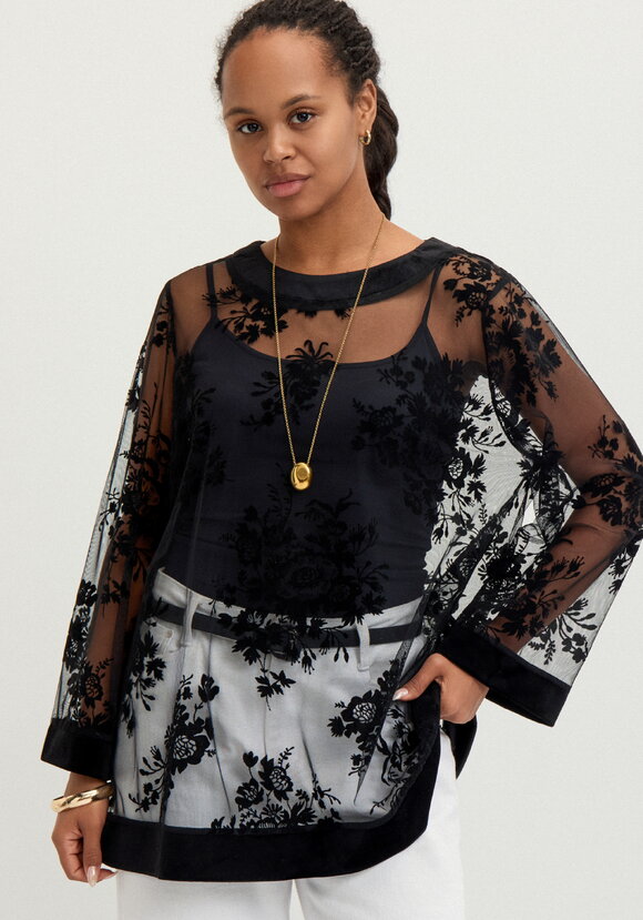 Блуза из сетки с бархатным принтом