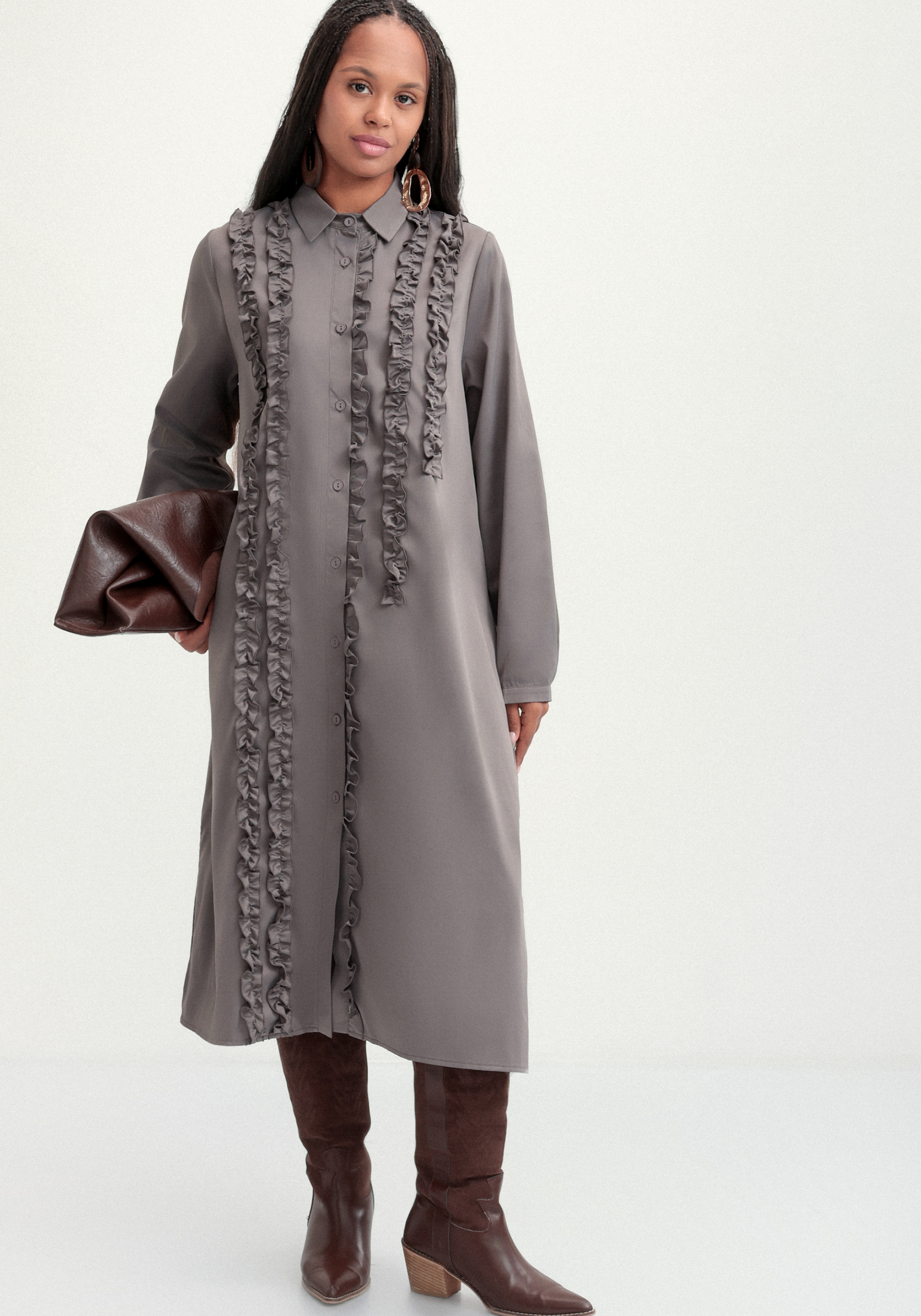 Платье рубашка с рюшей