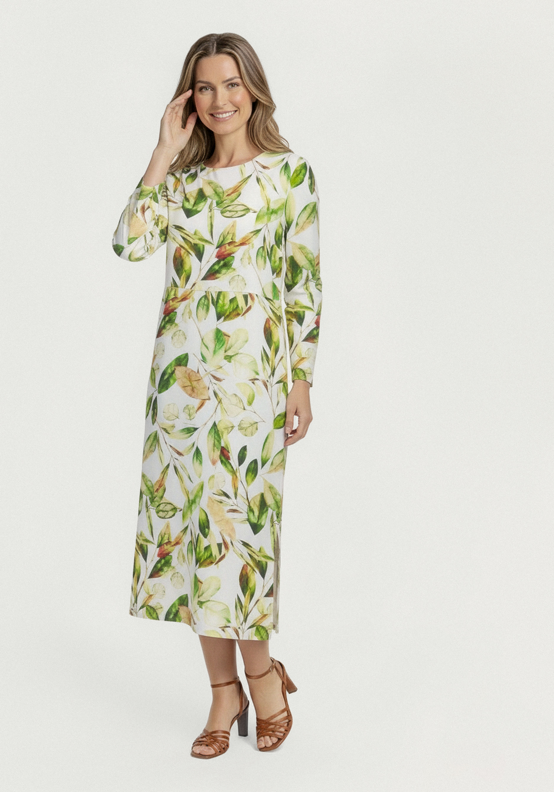 Платье прямого кроя изо льна с принтом